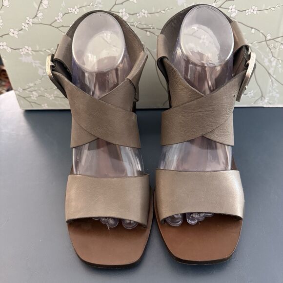 Boemos Italy Sandals Block Heel Dark Gray Leather Square Toe 38 Size 7.5-8 - Picture 1 of 11